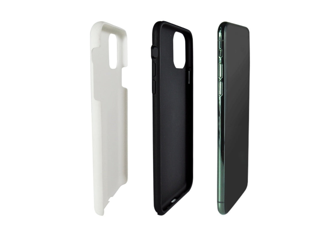 Compatible With Snap Phone Case in white and black showcasing durable design and smartphone compatibility.